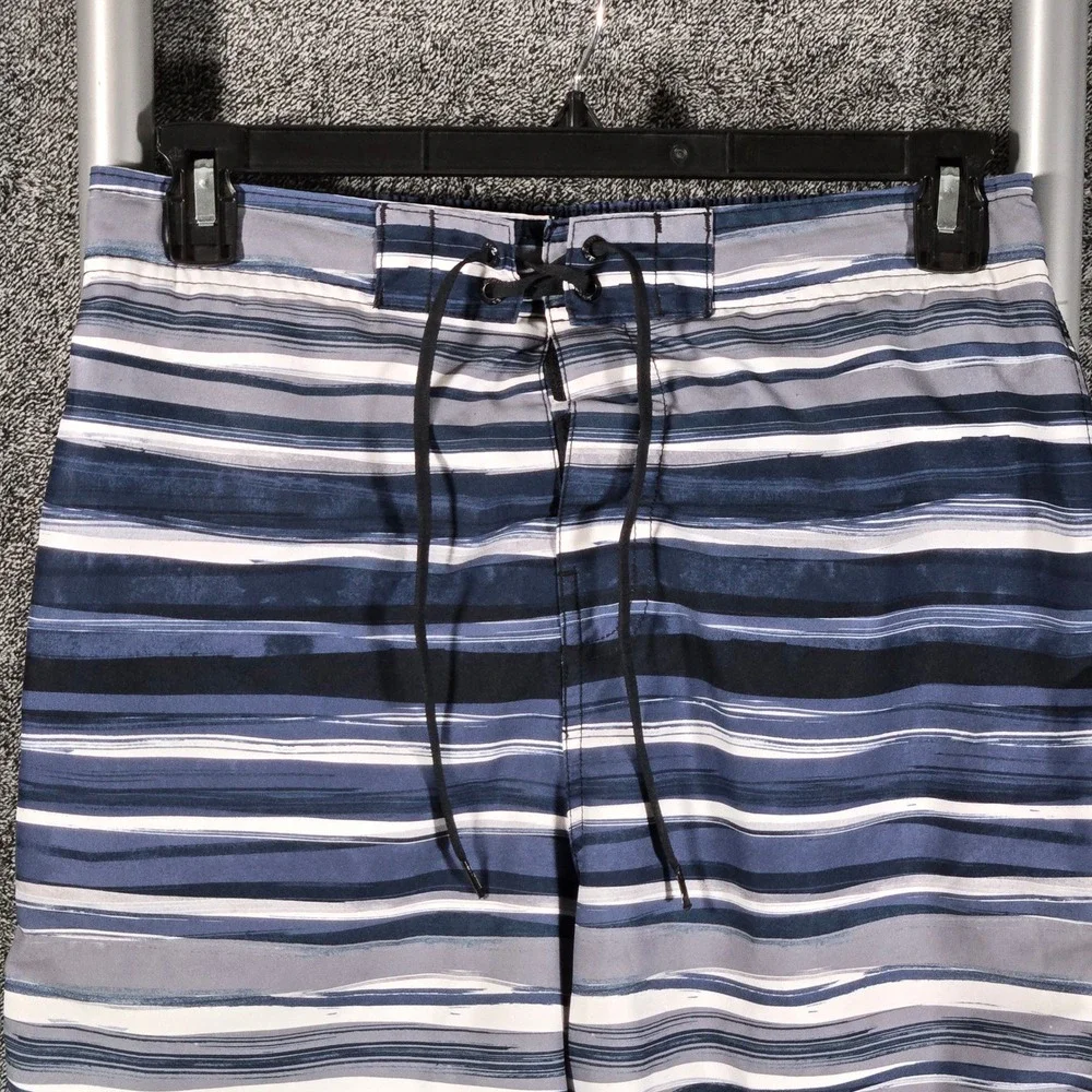 Speedo Mens Blue Striped Board Shorts Swim Trunks Size Large 32x8.5